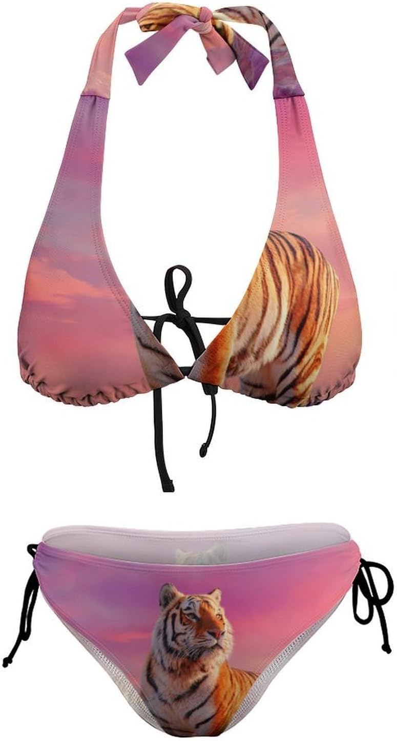 A Majestic Tiger Novelty Women's 2 Piece String Bikini Set Swimsuits Bathing Suit Swimwear
