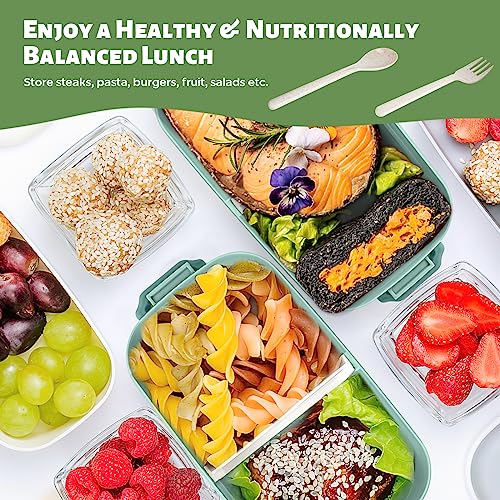 Image of 2700ml 3 Layer Bento Box with Fork & Spoon, 4-in-1 Lunch Box for Adults, Meal Prep Container Food Storage Box for Men Women Student School Office, Microwave Dishwasher Safe Available (Lake-Blue)