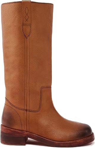 Agodor Vintage Brown Knee High Boots for Women, Square Toe Banane Long Riding Bo