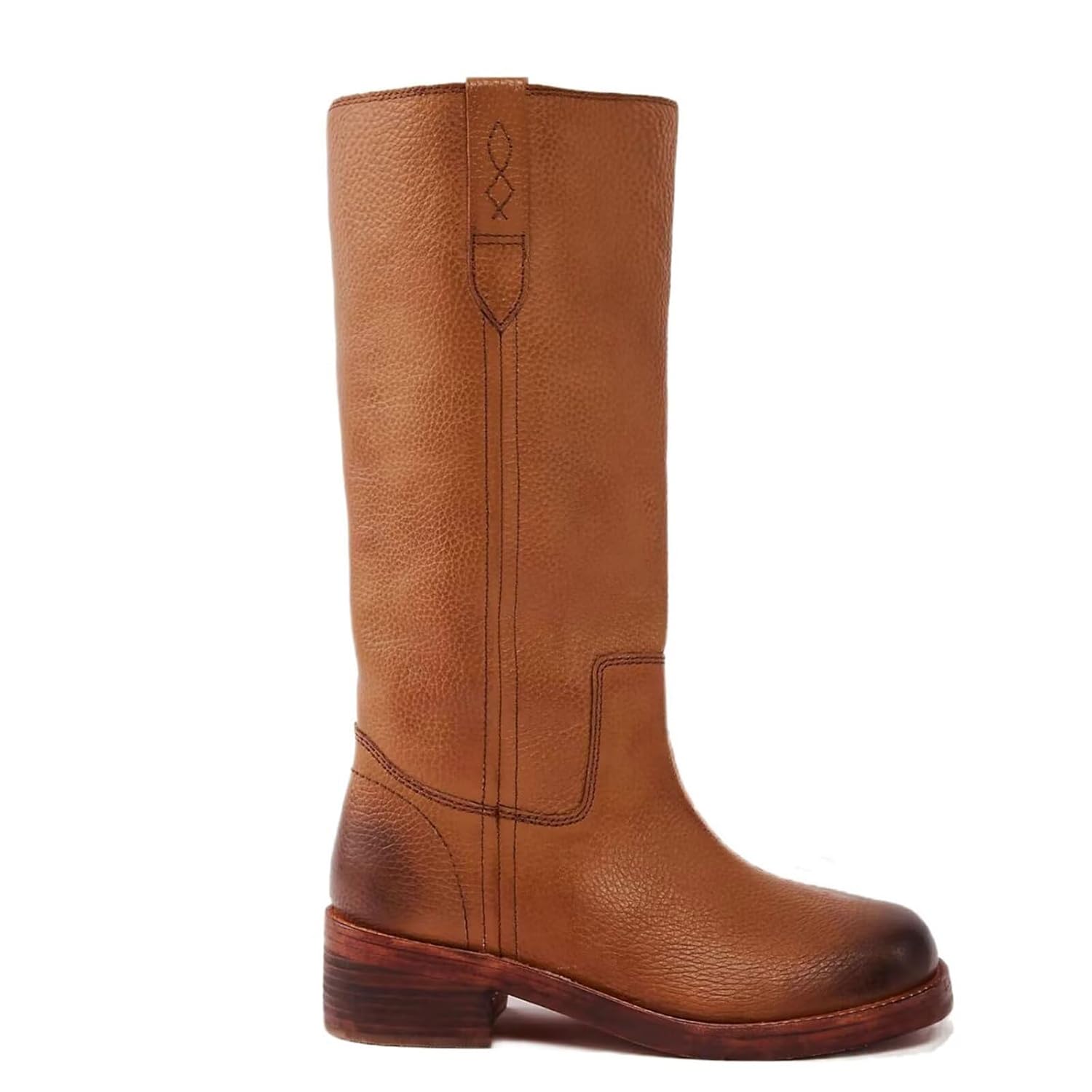 Agodor Vintage Knee High Boots for Women Square Toe Banane Long Riding Boots Chunky Block Heel Comfortable Wide