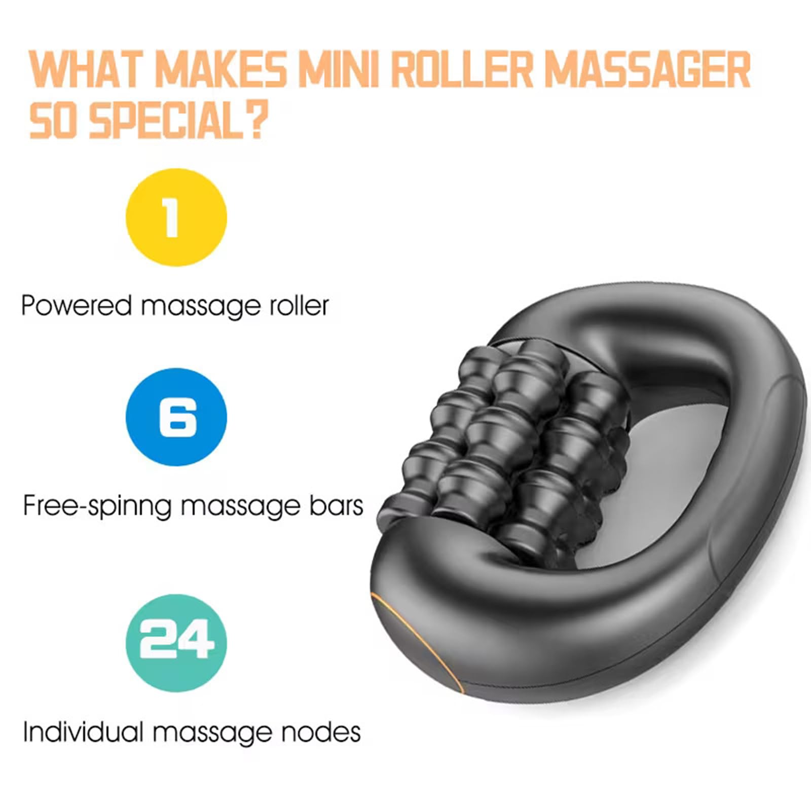 Masajeador Manual Eléctrico De Rodillo, Masajeador De Percusión De Tejido Profundo Para Espalda, Piernas, Cuello Y Hombros; 3 Velocidades Y Recargable; Para Recuperación Muscular Y Alivio Del Dolor