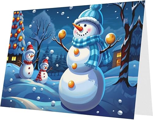 Miniatura 2 de Tarjetas de cumpleaños de muñeco de nieve de invierno con sobres, esta tarjeta de felicitación en blanco utiliza un paquete de sobre de botón de