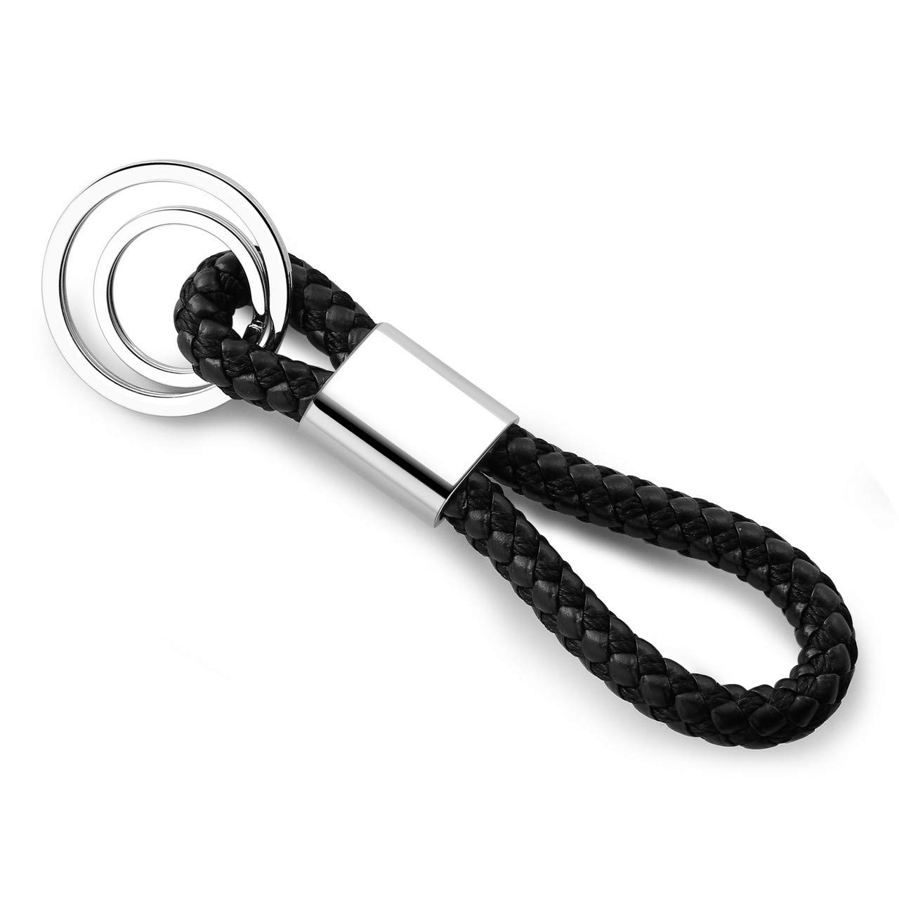 PESOENTH Black Leather Belt Car Keyring Keychain Bradied Leather Key Holder Key Ring Chain Key Fob Hanging Ornament Business Gift for Men Women