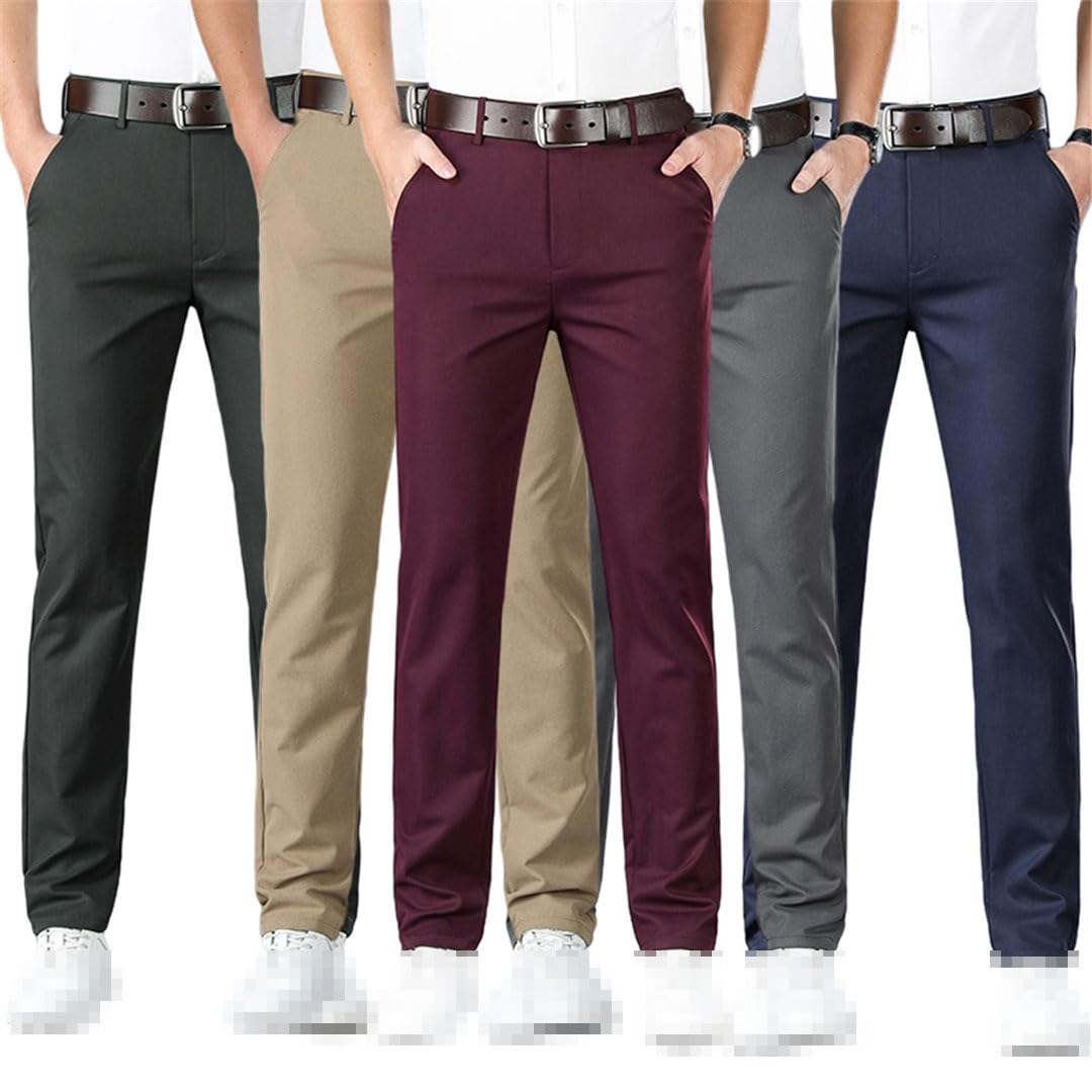 Vogrtcc Pantaloni Lunghi Casual da Uomo d'Affari Primavera Estate Pantaloni da Completo Pantaloni Formali Dritti Elastici Taglie Forti