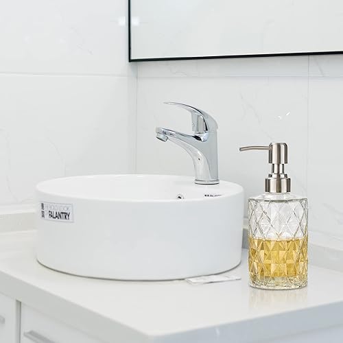 Miniatura 3 de Easy-Tang Paquete de 2 dispensadores de jabón para baño dispensador de jabón de manos de vidrio con diseño de diamante transparente de 12 onzas con