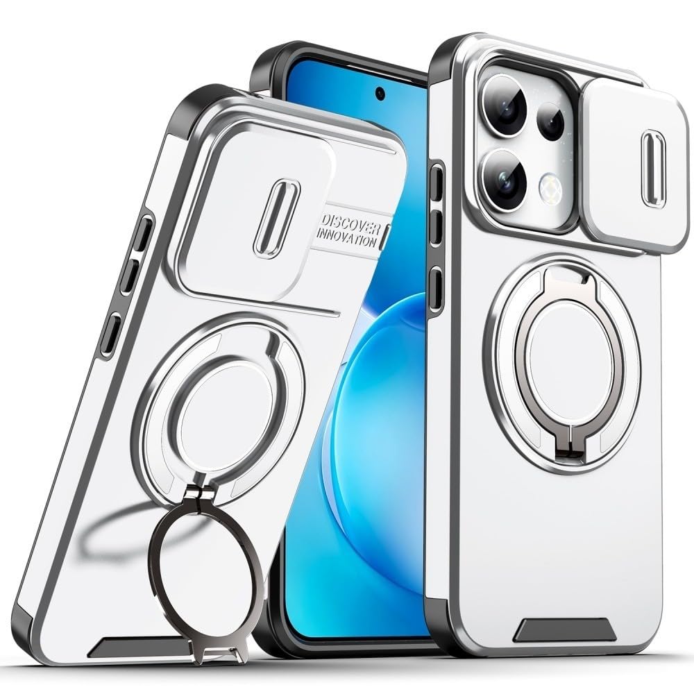 Generic Funda compatible con Oppo Reno 13 Pro 5G (color: plateado) Soporte de anillo cubierta rígida con tapa trasera