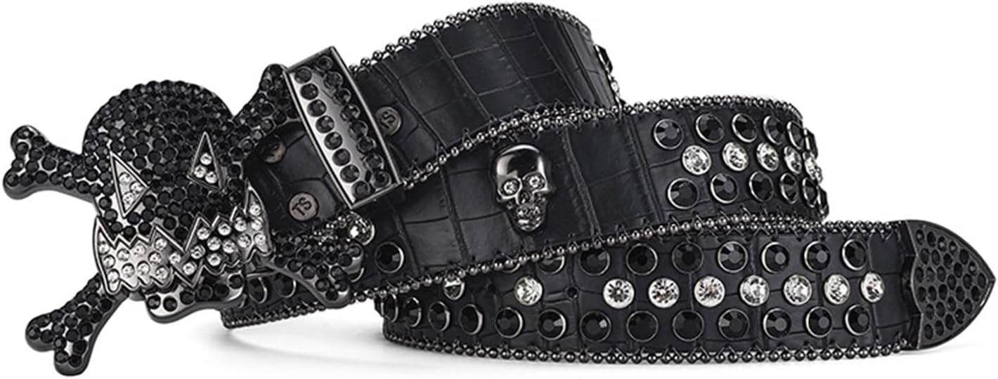 Rock Skull Decor Adult Waist Belt Luxurious Waist Belt Fashion Belts Adjustable Buckle Belt for Nightclub (Black)