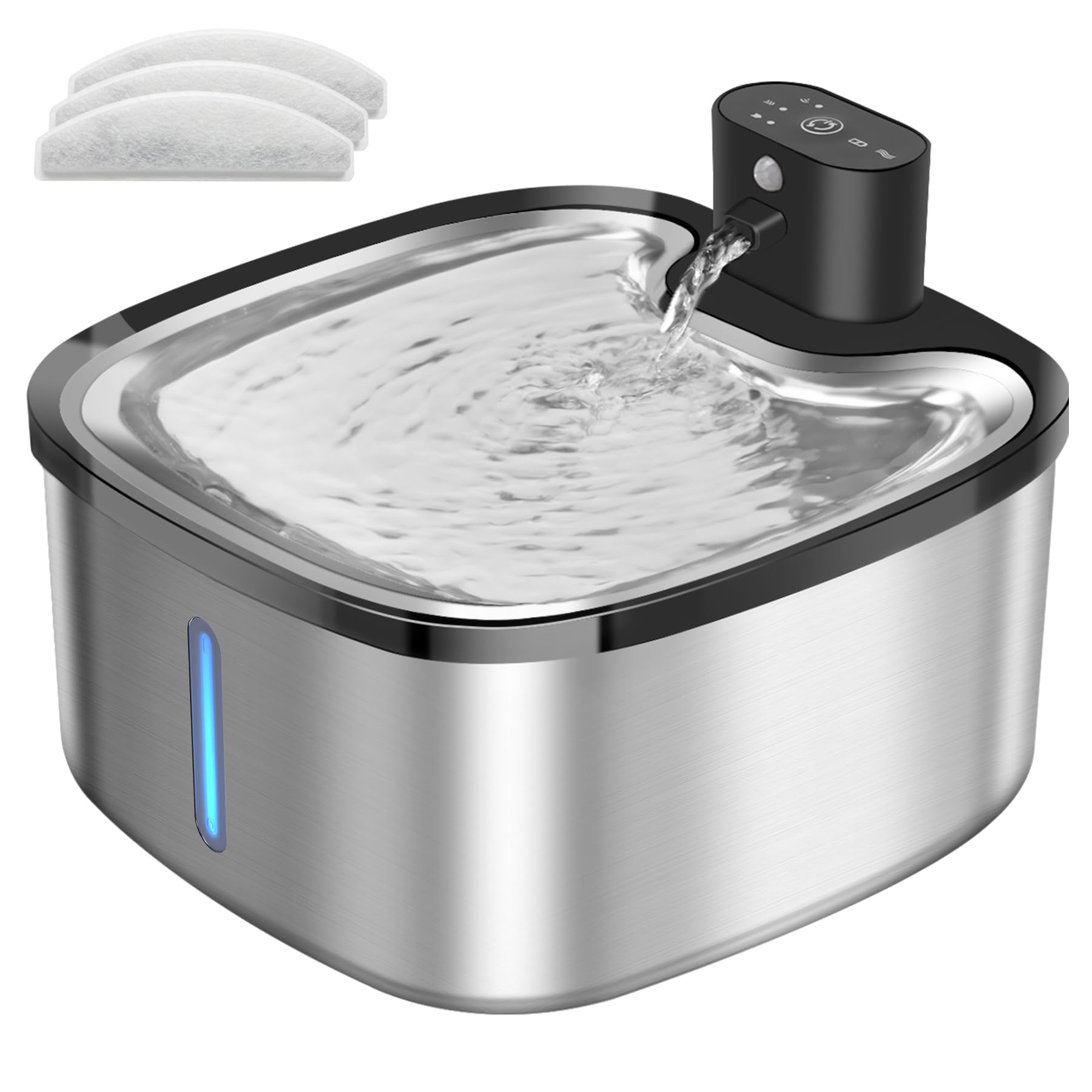 Wireless Cat Water Fountain Stainless Steel, 118oz/3.5L Cordless Automatic Pet Water Dispenser for Cats Indoor, with Motion Sensor, Ultra Quiet Pump, Rechargeable & Multi-Filtration