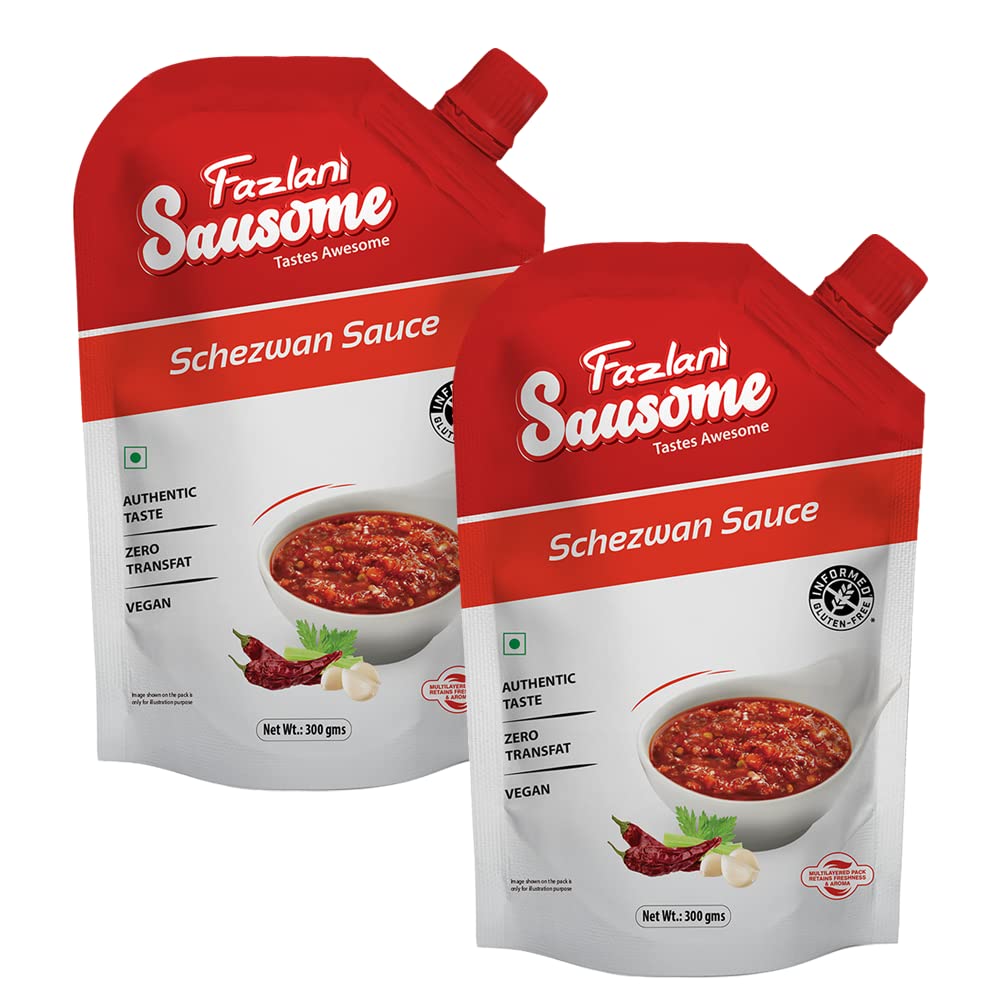 Fazlani Sausome | Vegan, Gluten-Free, No Added Color | Perfect for Stir-Fries, Dips, Marinades & Cooking | FBA (pack of 2, Schezwan Sauce)