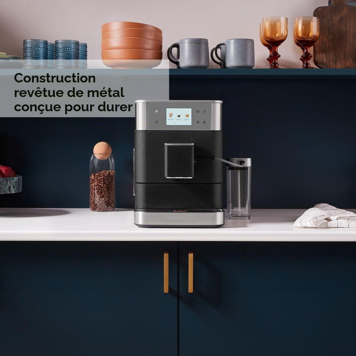KitchenAid Machine a Café Grain - KF7 - Machine Expresso et Cappuccino avec broyeur - Machine Expresso et Cappuccino - Avec Technologie Thermocoil - Truffe Noire