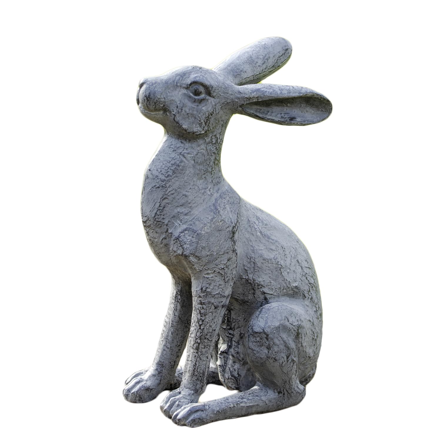 Darthome Grey Antique Garden Alert Hare Ornament, Resin Rabbit Animal Statue, 36Cm Height