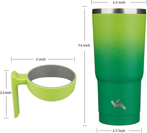 Miniatura 4 de Vaso de 20 onzas con asa y 2 pajillas, 2 tapas, botella de agua aislada de acero inoxidable al vacío, taza de viaje reutilizable, color verde matcha