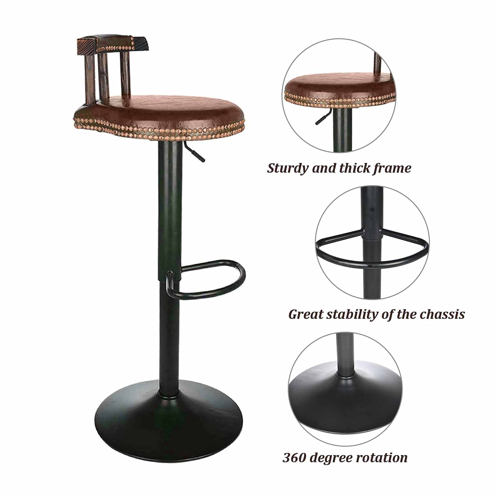 Holdfiturn Vintage Bar Stools 6080cm Height Adjustable Wooden Swivel