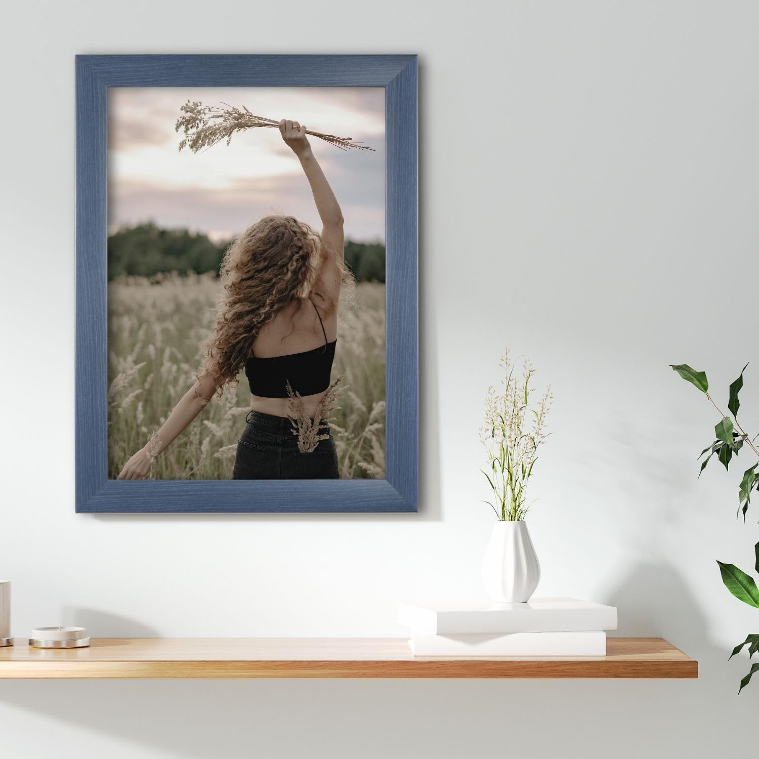 OGK Thirtyfive - Bilderrahmen 50x50 cm quadratisch Schiefer-Blau mit MDF Holz Rahmen vollummantelt, Anti-Reflex Kunstglas 1 mm und HDF Rückwand 3 mm - Fotorahmen für Hoch- und Querformat