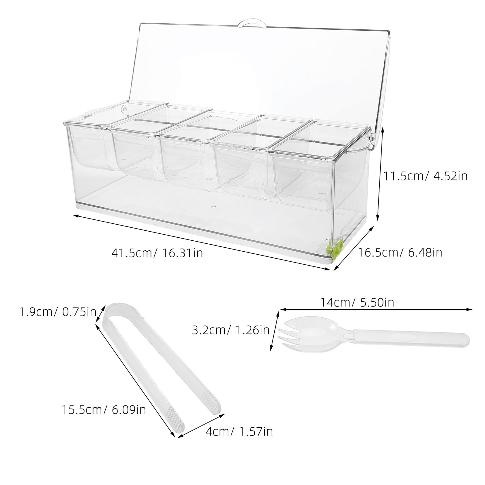 TOPBATHY Portacondimenti Refrigerato con Coperchio Vassoio Plastica a 5 Scomparti per Buffet di Cibi Freddi Frutta e Antipasti con Base Ghiaccio e Accessori per Bar e Catering