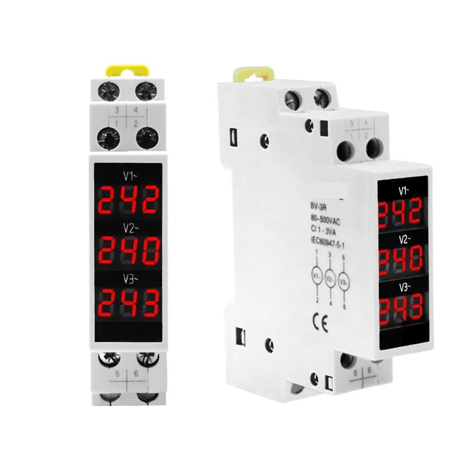 Voltmètre triphasé BV-3R rail DIN avec affichage LED triple 80-500V CA