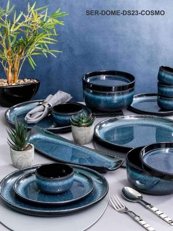 Image of Servewell Melamine Dome Marble Dinner Set 23 Pc -Cosmos, Black