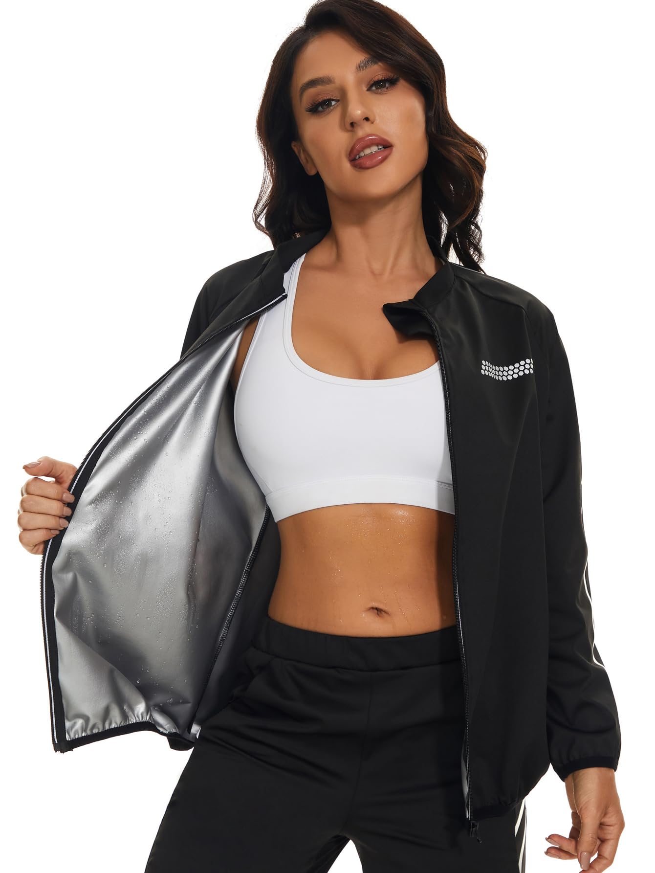 LAZAWG Femme Vêtements de Sudation de Sport Zippés Sauna Minceur Manches Longues Fitness Sport course à pied