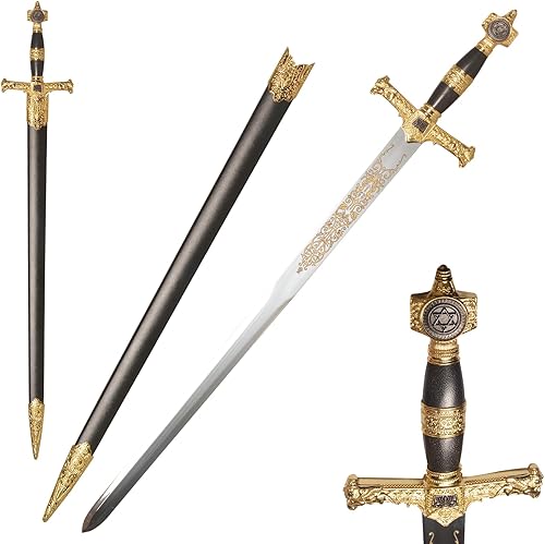 Espada medieval de acero inoxidable con estrella de David, espada del rey Salomón para cosplay, colección, 33.8 pulgadas