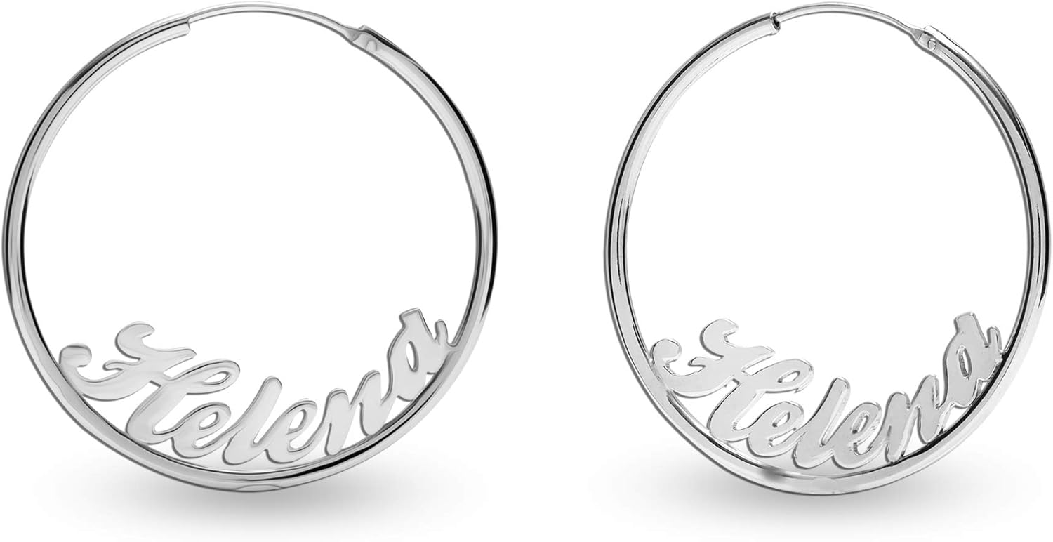 LeCalla Personalized Customized 925 Sterling Silver Initial Name Hoop Earrings for Women Teen