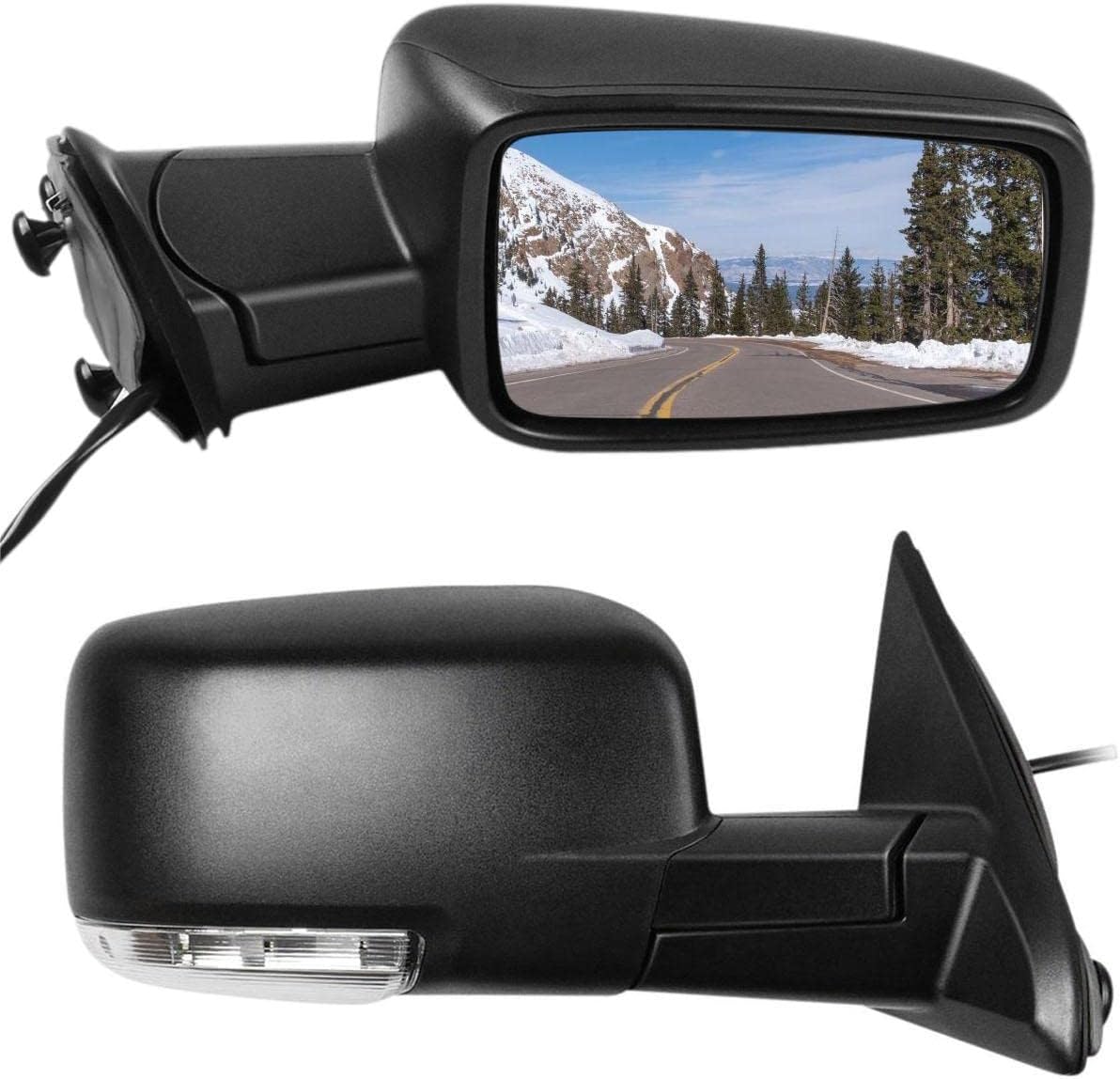 cciyu Driver Side View Mirror Replacement for 2011-2013 For Dodge For Ram 1500 3500 2011-2015 For Ram 2500 2009-2010 For Dodge For Ram 1500 Power Heated Turn Signal Light Manual Fold Black CH1320303