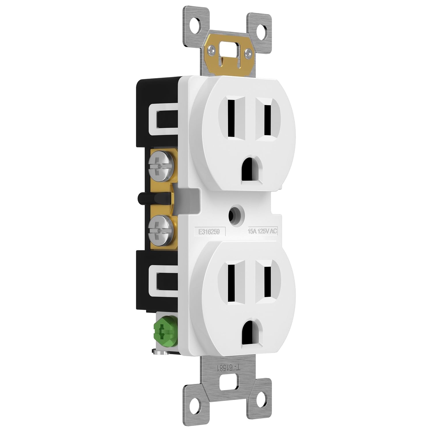 ENERLITES Duplex Receptacle Outlet, Residential Grade Electrical Wall Outlet, 15A 125V, Self-Grounding, 2-Pole, 3-Wire, UL Listed, 61581-W-20PCS, White (20 Pack)