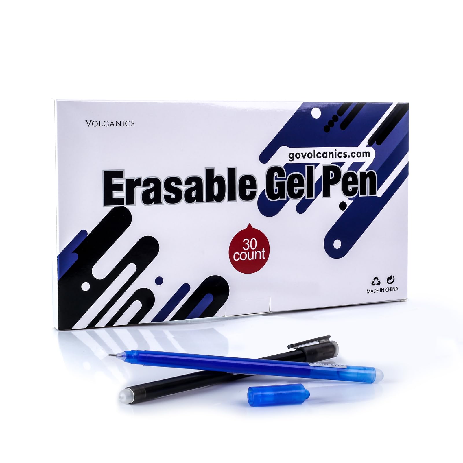 Volcanics Erasable Gel Pens 30-Pack, Black & Blue 0.5mm Thin Pens, Smudge-Free, Ideal for School Office, and Home Use