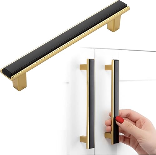 Miniatura 1 de Paquete de 5 manijas de gabinete de 2 tonos níquel y negro con espacio entre tornillos de 5 pulgadas, manijas para muebles de cocina, herrajes