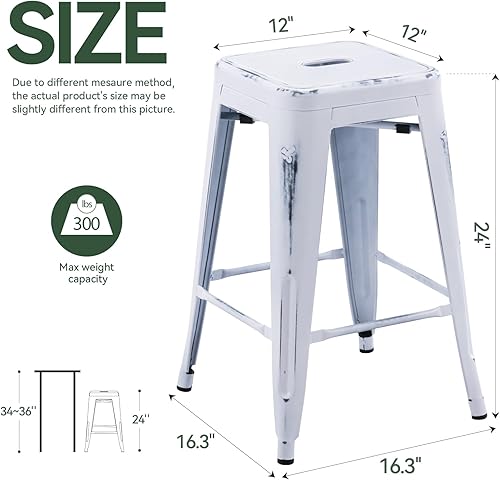 Miniatura 92 de Vogue Furniture Direct Taburetes de bar de metal de 24 pulgadas, taburetes de bar de altura de mostrador, taburetes apilables para interiores y