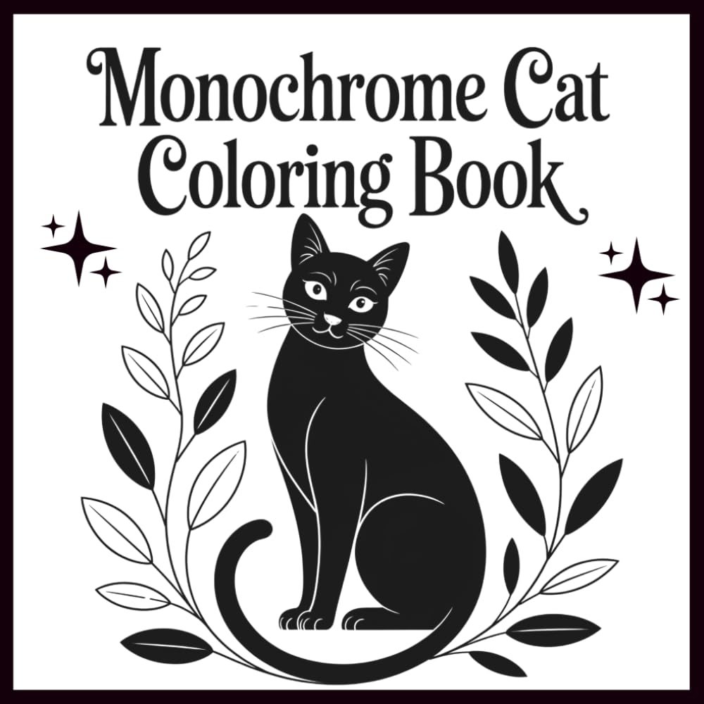 Monochrome Cat Coloring Book: Black and White Cat Designs for Relaxation – 52 Coloring Pages