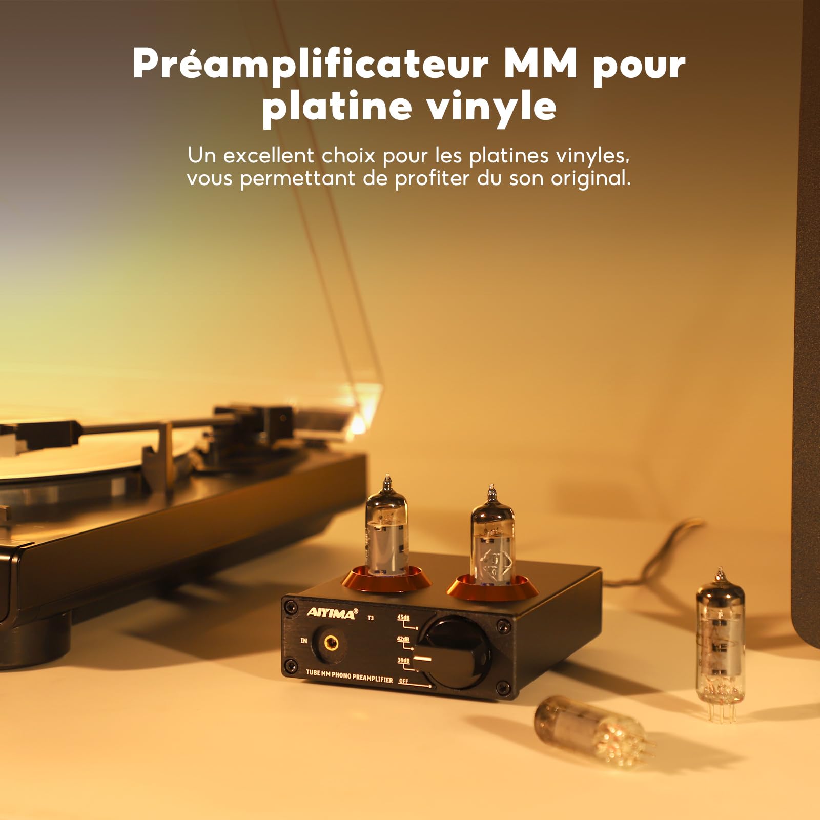 AIYIMA T3 Tube MM préamplificateur Phono préampli HiFi avec gain préampli Audio stéréo pour platine vinyle phono Audiophile/tourne-disque