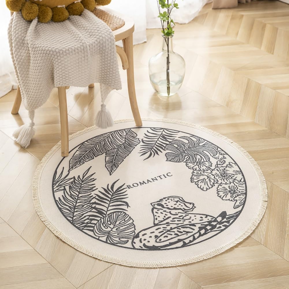 AVCULT Okrągły bawełniany dywan z frędzlami boho mandala tkany bawełniany dywanik zmywalny dywanik do salonu sypialni jadalni (kolor: N, rozmiar: 120 cm)