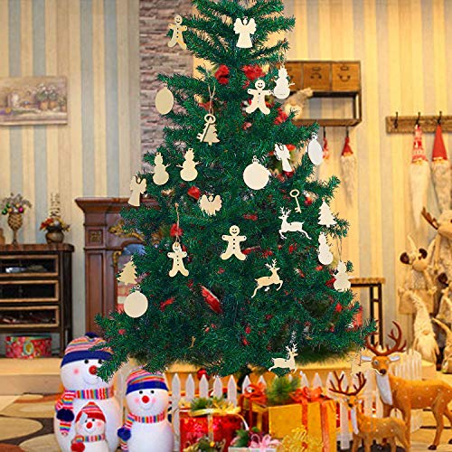 Macting 30Pcs Unfinished Wood Christmas Ornaments With Holes - Angel, Deer, Ball, Doll, Snowman, Christmas Tree Cutouts Tag Tree Hanging Decorations #TOP1