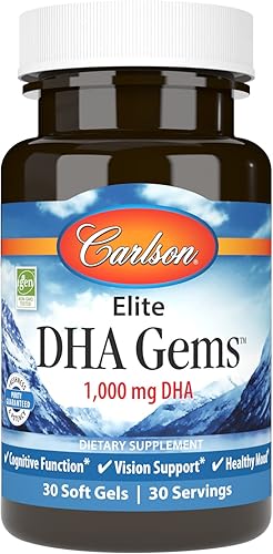 Carlson - Gemas Elite DHA, 1000 mg de DHA, apoya la función y visión cerebrales saludables, 30 geles blandos