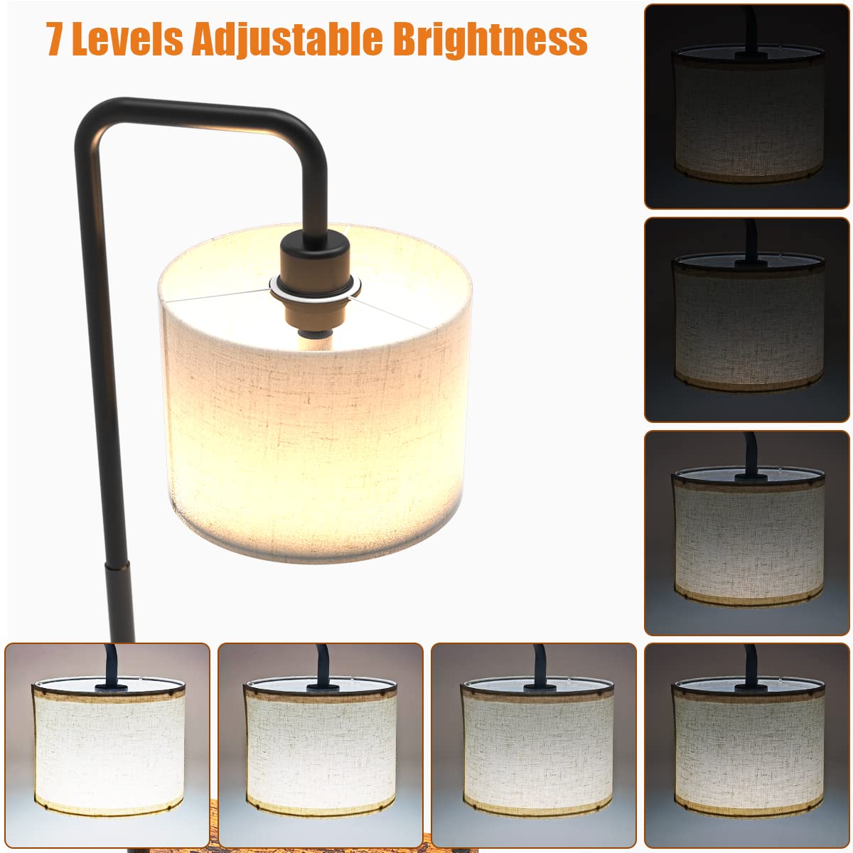 Hitish Floor Lamp with Table, Rustic End Table Lamp with USB Charging Port, Power Outlet & Shelves, Side Table Reading Light with Adjustable Color Temperatures & Brightness for Bedroom, Living Room