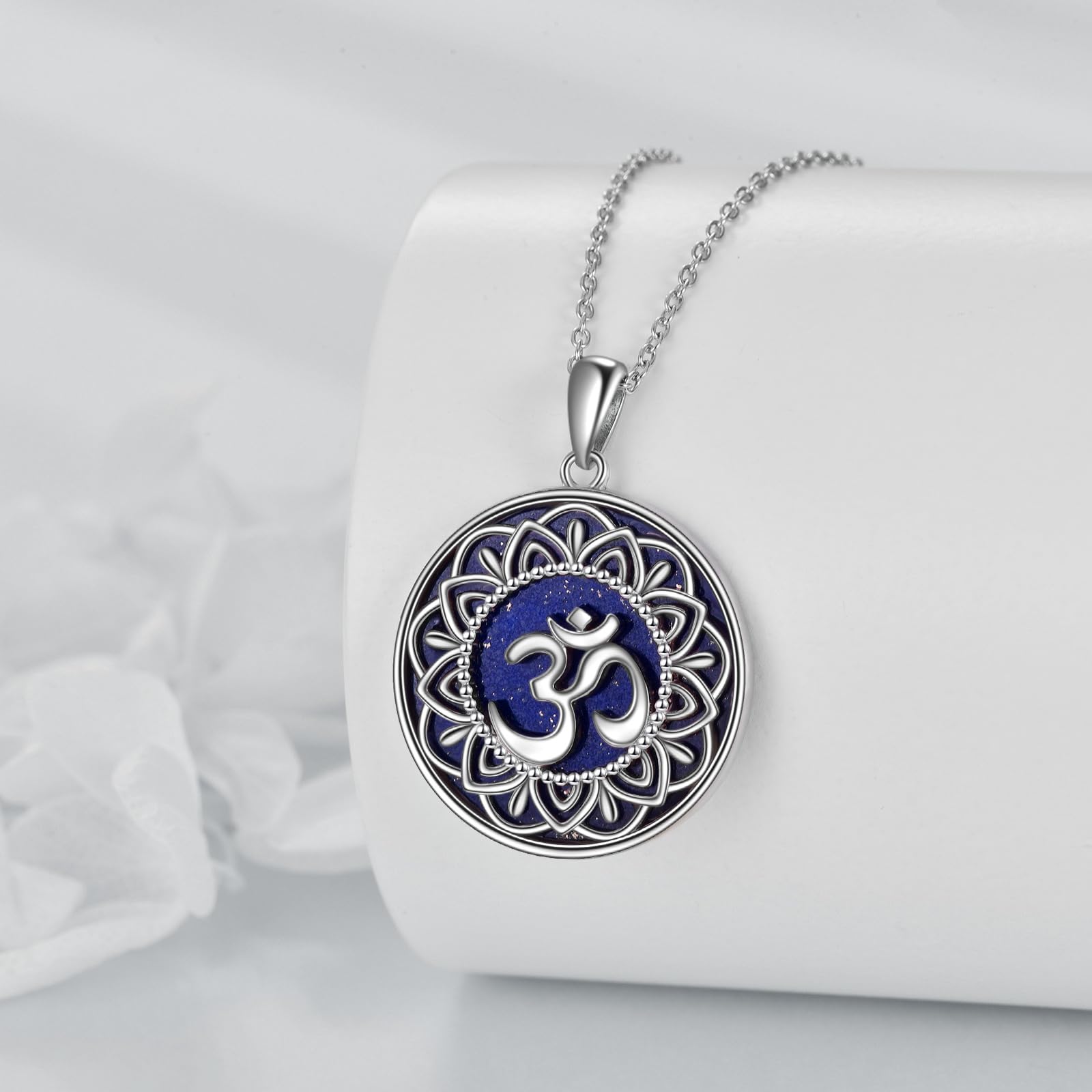 YAFEINI Om - Collana in argento sterling 925, con ciondolo a forma di ohm, per donna, ragazza, blu lapislazzuli