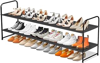 SLEEPING LAMB Long 2-Tier Shoe Organizer for Closet, Stackable Wide Shoe Rack Holds 18-Pairs Low Shoe Shelf Storage for Bedroom, Floor, Entryway(Black)