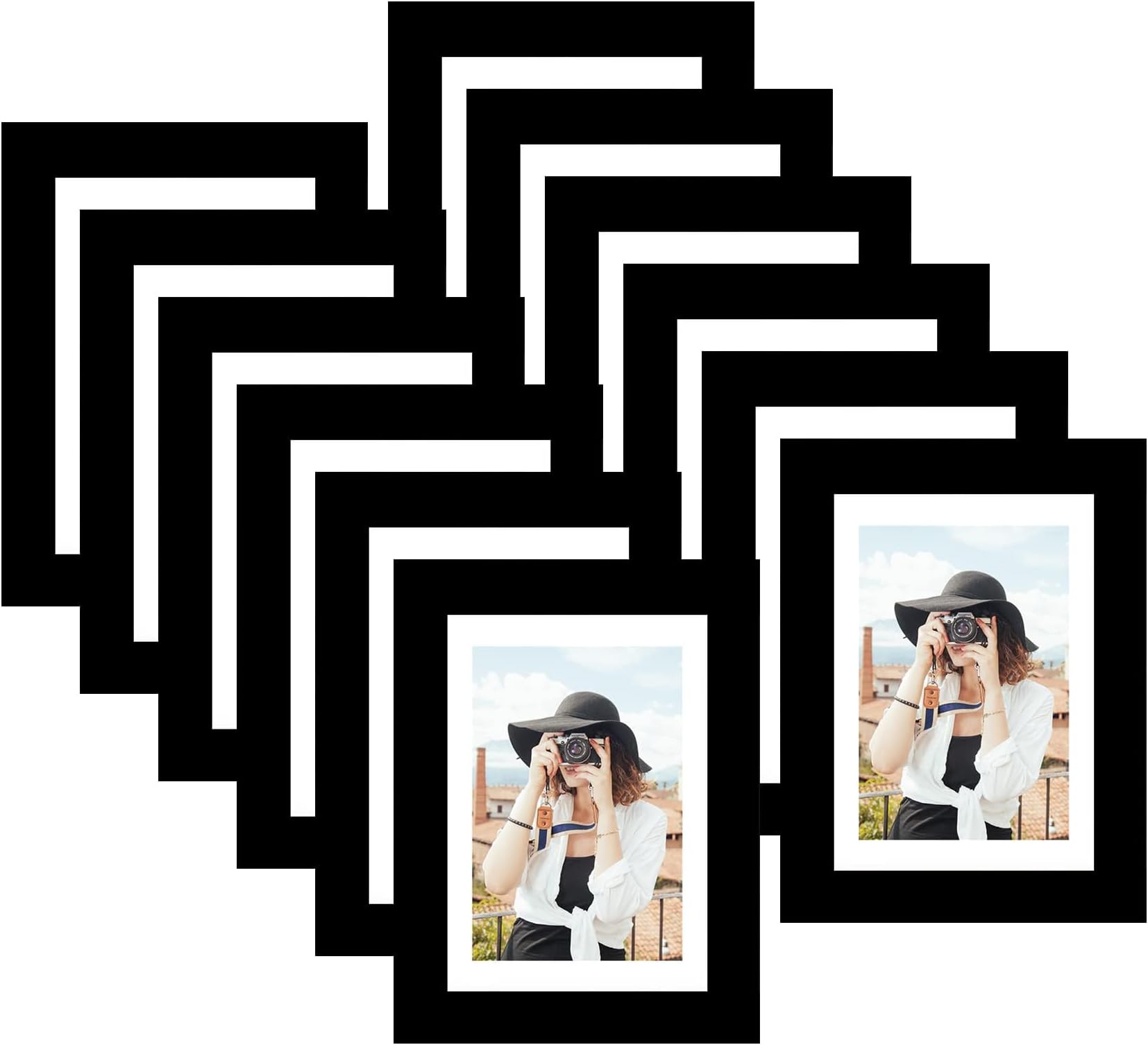 Picrit 4x6 Picture Frame Set of 12, Display 3.5x5 with Mat or 4x6 Without Mat, Photo Frames for Wall Mounting or Table Top Display, Black.