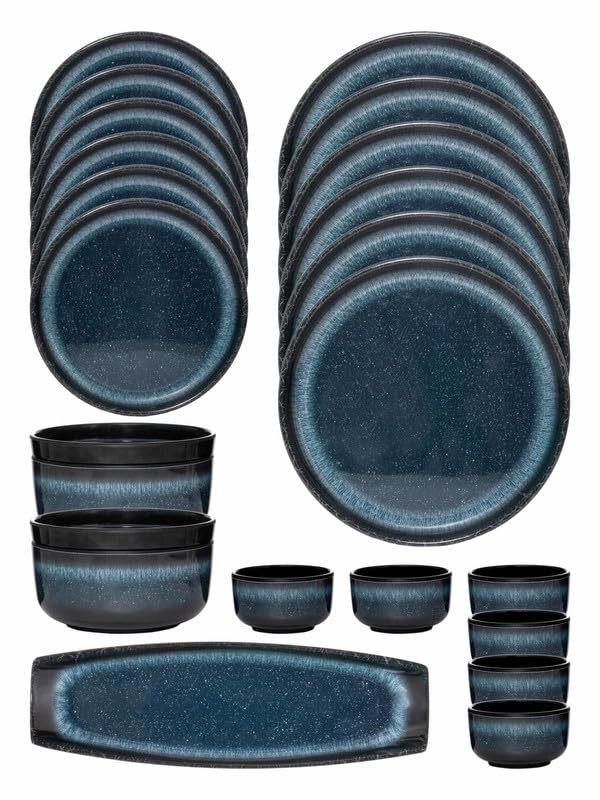 Image of Servewell Melamine Dome Marble Dinner Set 23 Pc -Cosmos, Black