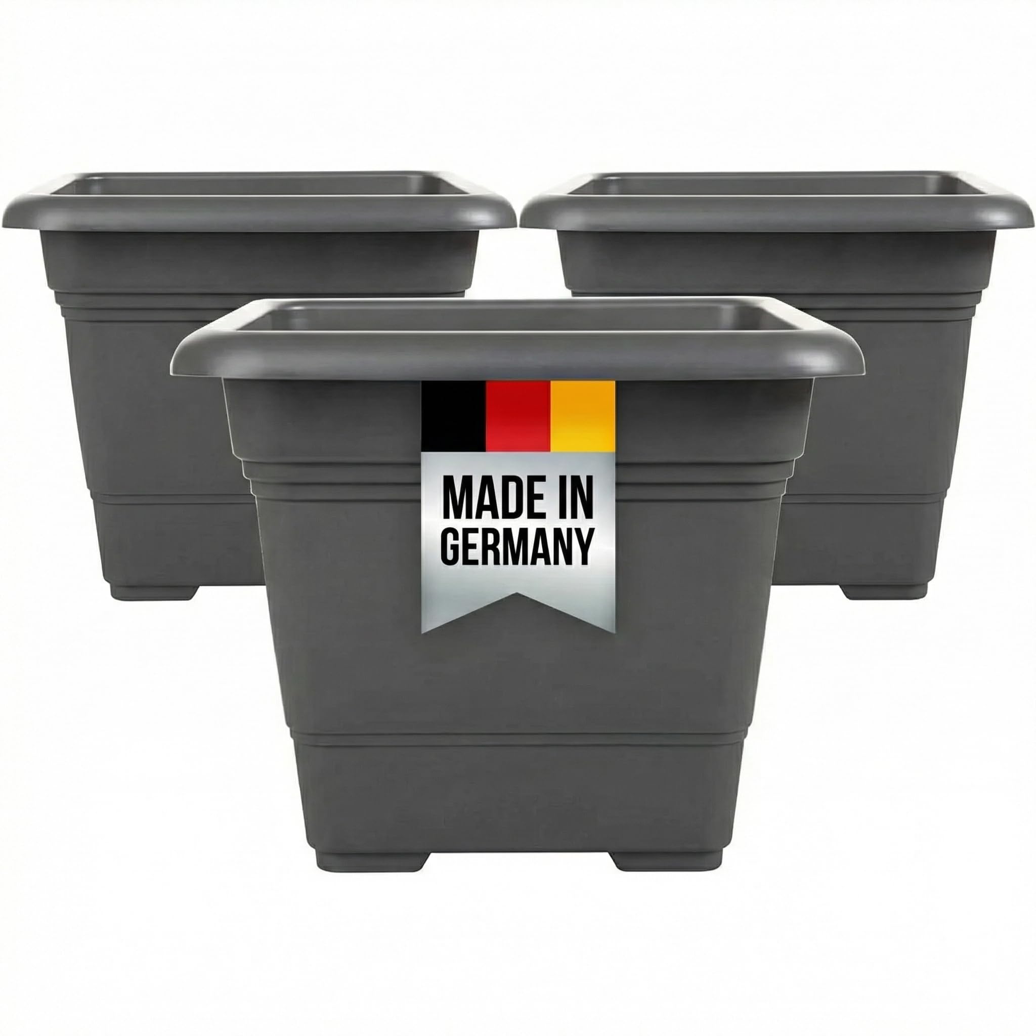 2friends 3er Set Blumenkübel groß außen 48x48 cm - Pflanzkübel, Blumentopf anthrazit, Frost & UV-beständig, PP-Kunststoff, stapelbare Pflanzgefäße mit Drainagelöchern, 60L