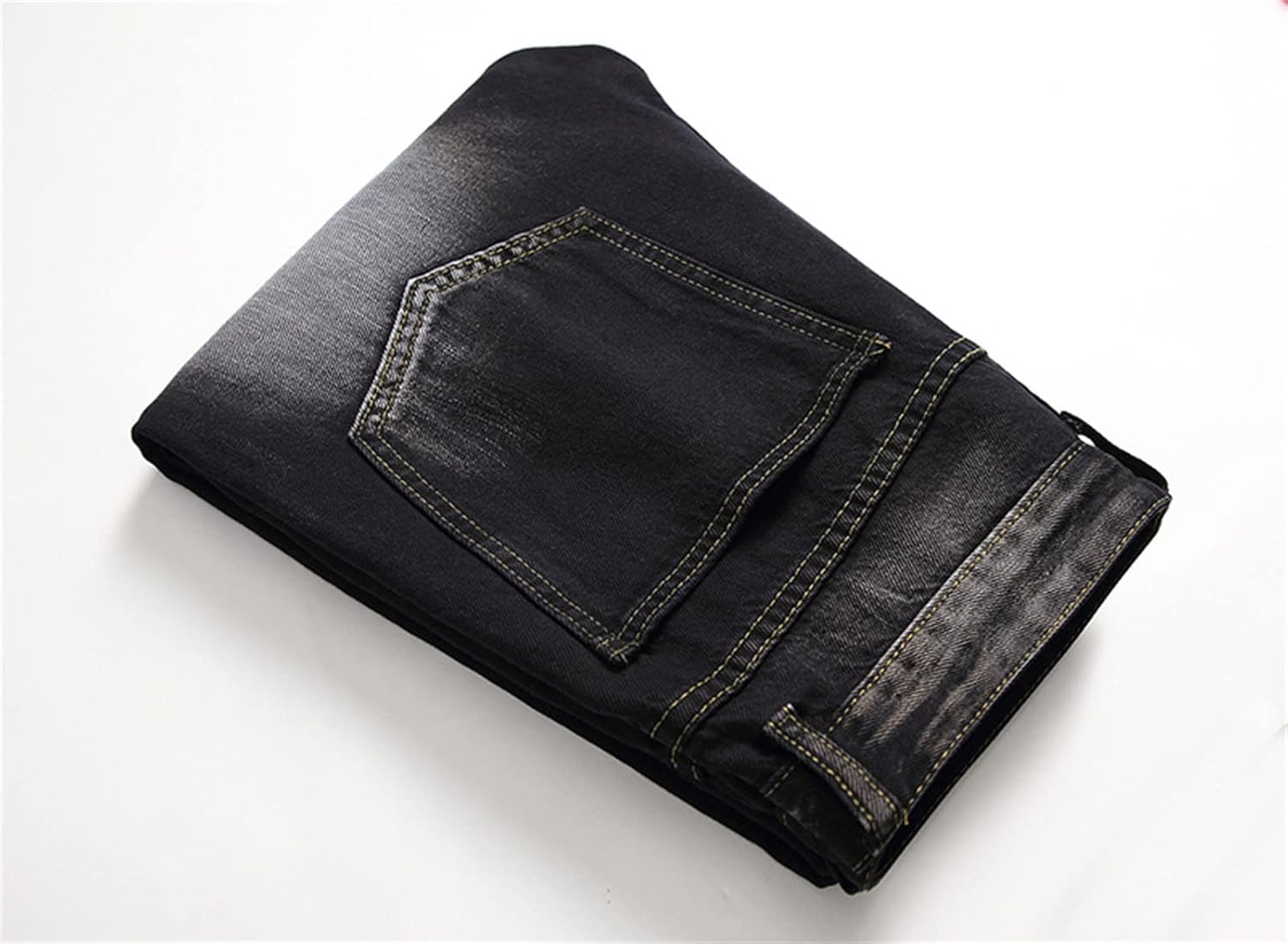 JEsilunmaMY Straight Leg Jeans for Men Mid Waist Distressed Washed Casual Denim Pants Plus Size Skinny Biker Jean Trousers