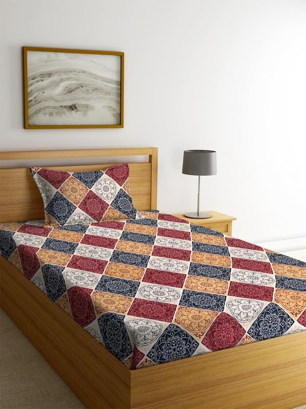 Image of la' amour Cotton Printed 160 tc Flat Single Bedsheets for Summer with Pillow Cover Breathable | Wrinklefree (Size-60 X 90 Inch) Floral, Mocha Vintage Brown