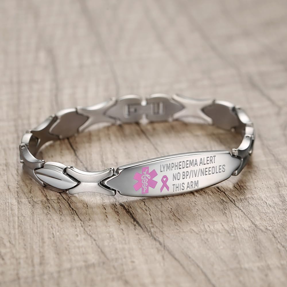 LinnaLove Lymphedema Alert Bracelets no bp/iv/needles this arm Stainless Steel Medical id Bracelets for Women