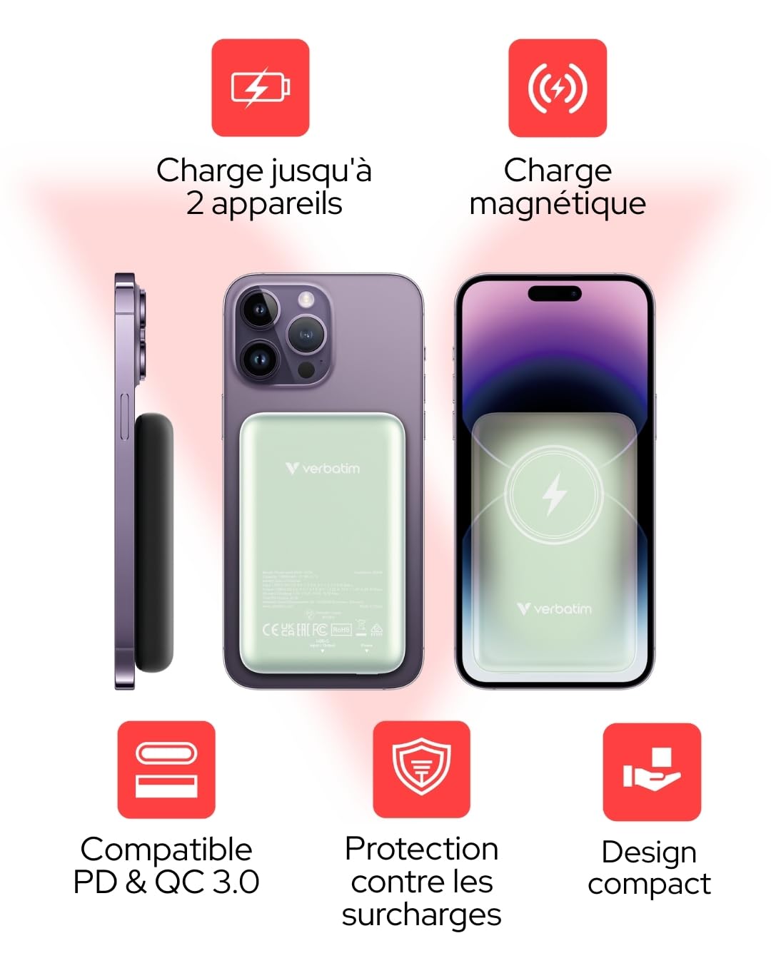 Charge 'n' Go Magnetic Wireless Power Bank 10000 Green