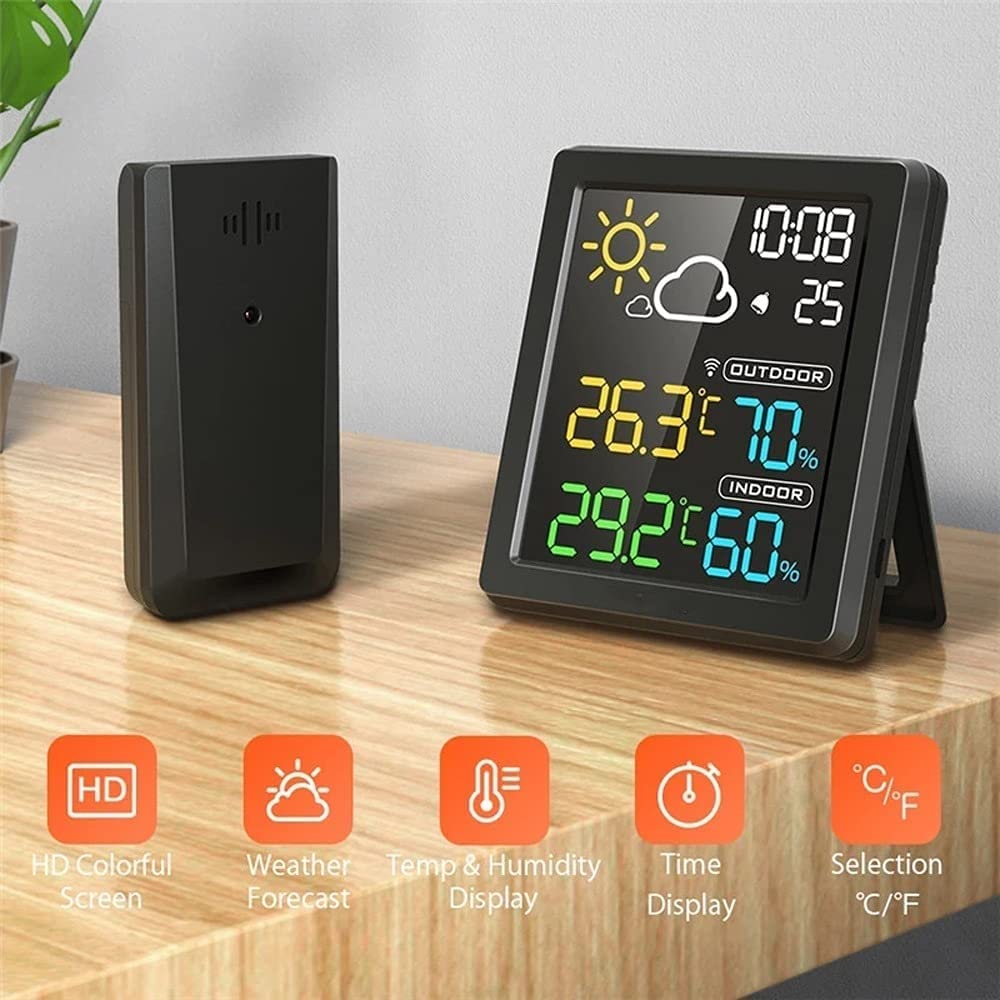 Stacja pogodowa LCD z kolorowym ekranem HD, budzik, inteligentny higrometr, podwójny zegar stołowy, zegar