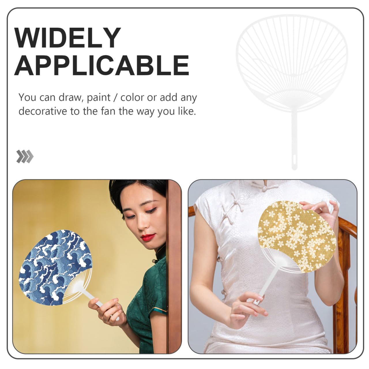 Amosfun Kit Fai da te Telaio Ventilatore Uchiwa 12.80X9.25 Pollici Plastica per Fabbricazione Di Ventilatore Portatile Personalizzato Decorazione Estate