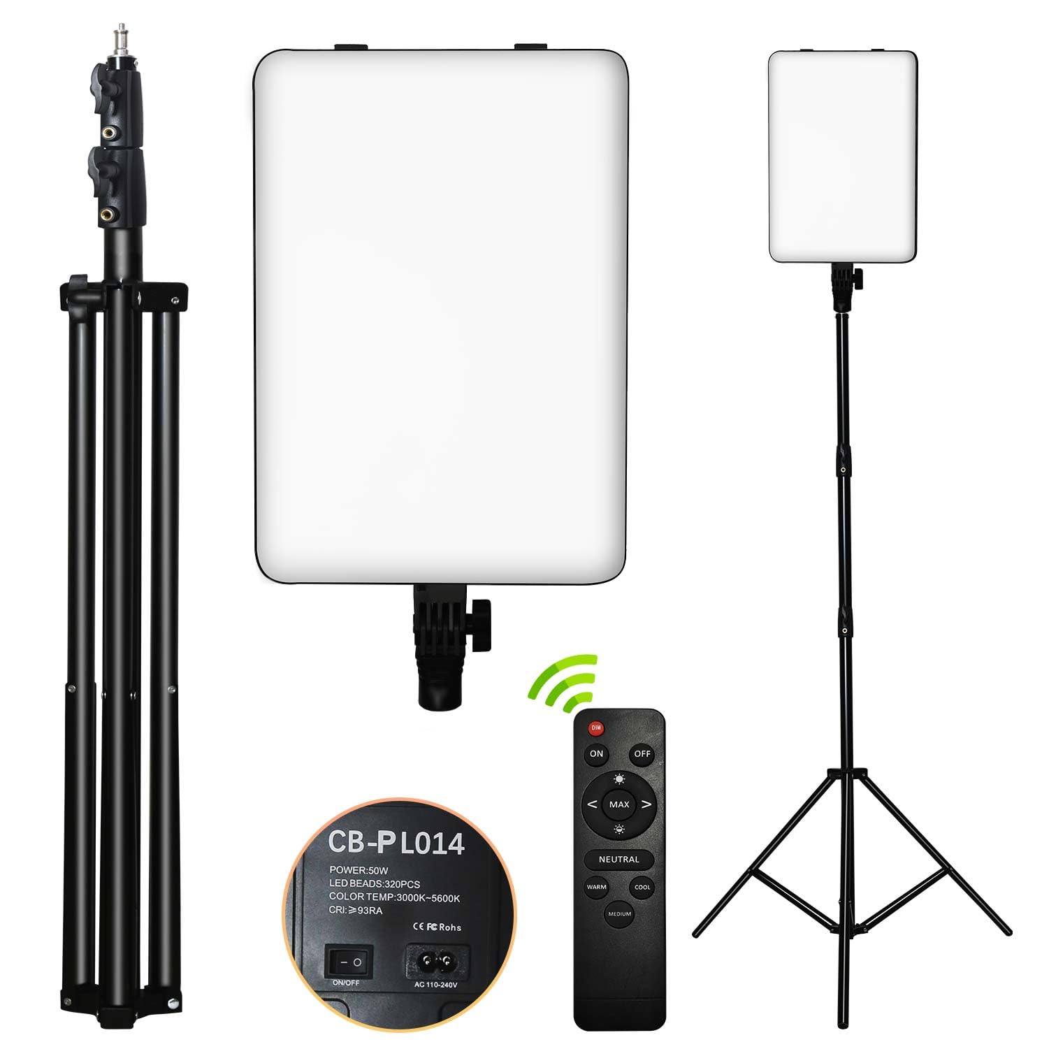 Lampada a pannello LED da 14 pollici senza treppiede, luce da studio, treppiede in alluminio diffuso, per video, trucco, fotografia, TikTok