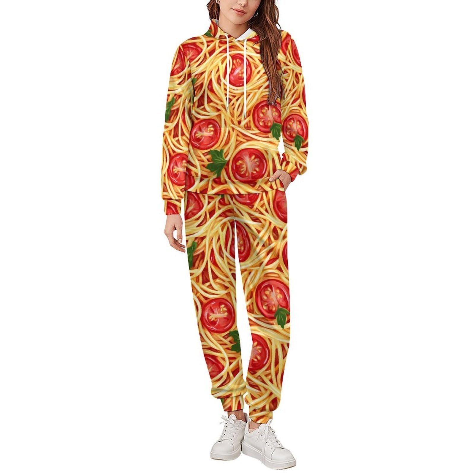 Set completo di felpa con cappuccio e pantaloni da jogging da uomo con spaghetti pasta e salsa T-omato Sauce