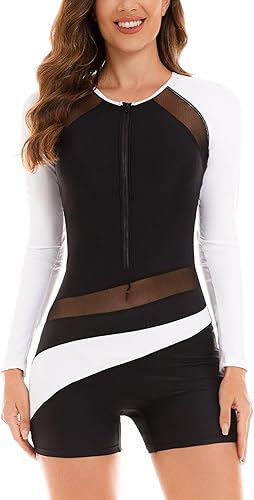 Miniatura 1 de NESY Traje de baño de una pieza de manga larga para mujer, con protección solar UPF 50, con cremallera, para surfear, traje de baño atlético