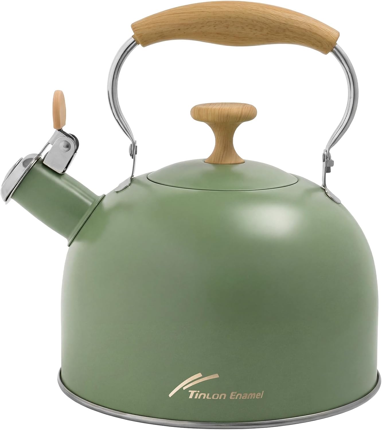 Tea Kettle, Stainless Steel Whistling Tea Kettle, 2.5 Quart/2.4L Tea Kettle Stovetop for Induction & Gas Stove, Tea Pot for Stove Top with Folding Handle, Loud Whistle for Tea,Coffee,Milk, Olive Green